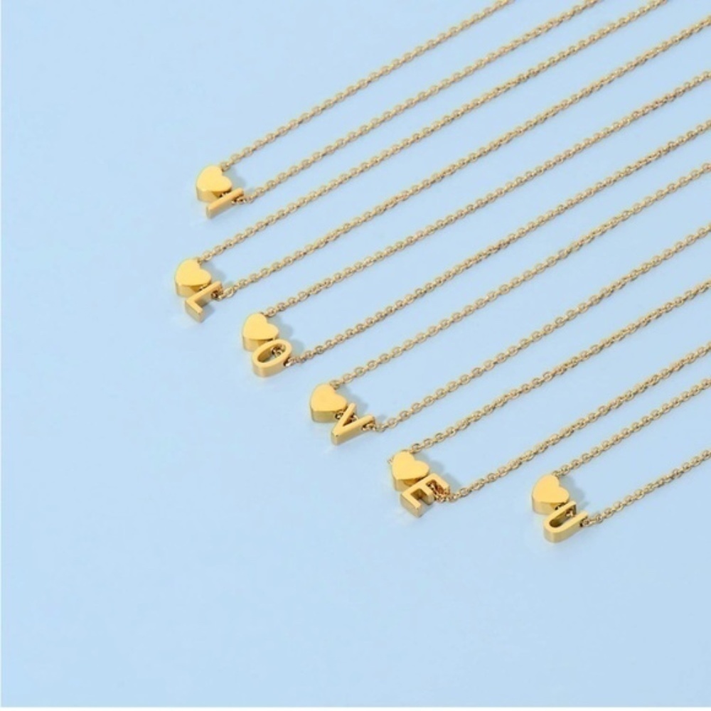 Gold 18k Gold Plated Personalized Letter Inital Heart Pendant Necklace